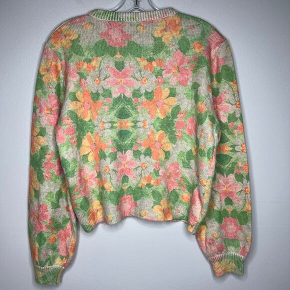 Zara Women's Multicolor Pearl Floral Print Knit Jacquard Cardigan Sweater Medium - Picture 8 of 11